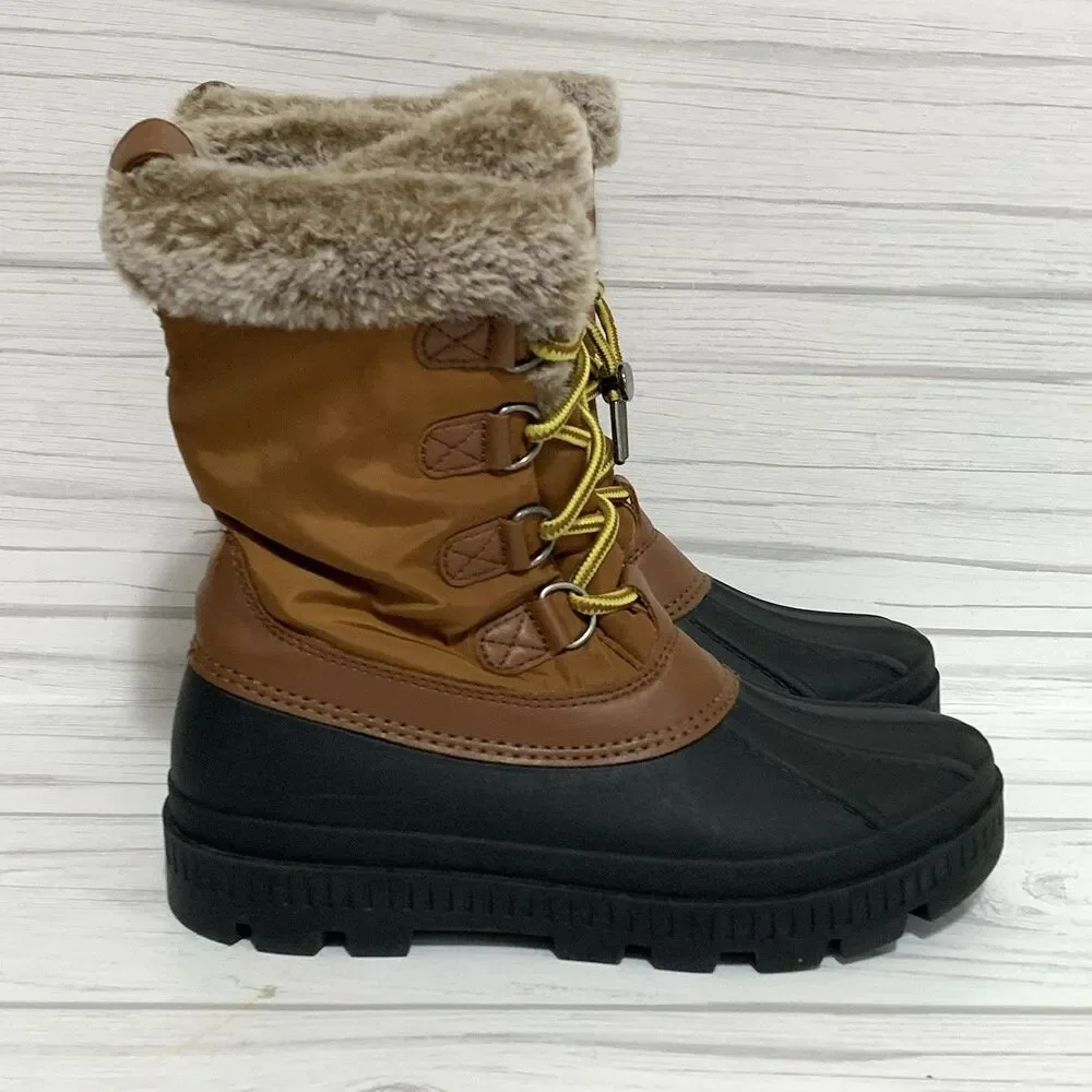 Time And Tru Winter Snow Duck Boots Womens 9 Water Resistant Mid Calf Faux Fur